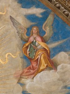 Apse, Catino Apse, Boccaccio Boccaccino, Pantocrator entre os Santos Marcelino, Imerio, Omobono, Peter Exorcist, Detail Angel right de Boccaccio Boccaccino
