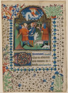 Folha de um Livro de Horas: Anunciação aos Pastores recto e texto verso, c. 1410-20. de Boethius Illuminator