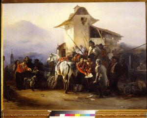 A prisão de um espião. Pintura de Gottfried (Bogdan Pavlovich) Willewalde (1818-1903), óleo sobre tela