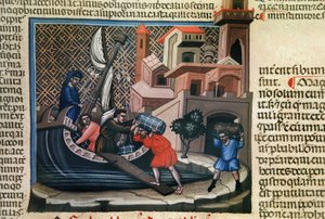 Mercadorias embarcadas em um navio, do manuscrito "Justinian Institutes Fees and others", c.1300