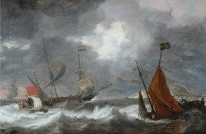 Tempestade no mar com veleiros de Bonaventura I Peeters