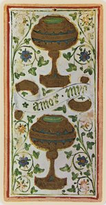 The Two of Cups, fac-símile de uma carta de tarô do deck &39;Visconti&39;, 1441-47 de Bonifacio Bembo