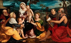 A Sagrada Família rodeada de santos, c.1530 (óleo sobre painel)