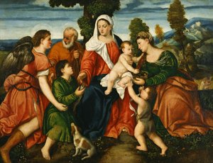 A Sagrada Família com Tobias e o Anjo, Santa Dorothy, Giovannino e o Milagre do Milho além
