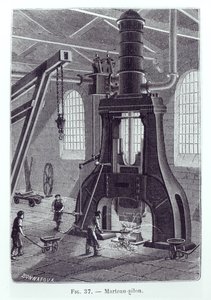 O Le Creusot Power Hammer, ilustração de um livro sobre máquinas industriais, c. 1880 (foto do bw) de Bonnafoux