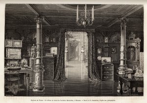 O gabinete de trabalho do Arquiduque da Áustria Maximiliano (1832-1867), no castelo de Miramar, que ele construiu nas proximidades de Trieste, desde 1857, quando foi proclamado vice-rei do reino da Lombardia e Veneto, gravado por B.Bonnafoux ilustração de Bonnafoux Bonnafoux