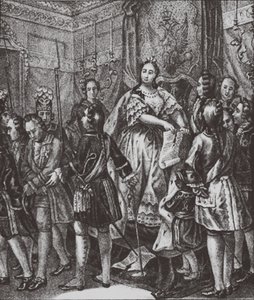 Anna Ioannovna rasgando as condições, 1730 de Boris Artemyevich Chorikov