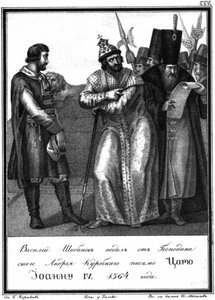 Ivan, o Terrível, recebe uma carta de Andrey Kurbsky. 1564 De Karamzin ilustrado, 1836