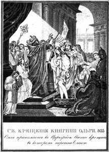 O batismo da grande princesa Olga de Kiev. 955 De Karamzin ilustrado, 1836