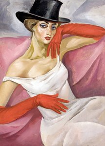 Lady in Top Hat - Pintura de Boris Dmitryevich Grigoriev (1886-1939), óleo sobre tela (81,3x61,6 cm) - Colecção privada