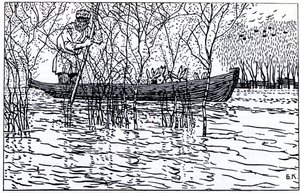 Ilustração para o poema Avô Mazay e as lebres de N. Nekrasov, 1910 de Boris Mikhailovich Kustodiev