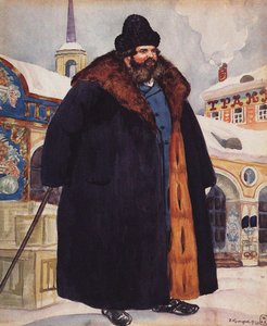 Comerciante em um casaco de peles, 1920 de Boris Mikhailovich Kustodiev