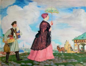 Comerciantes mulher com compras, 1920 de Boris Mikhailovich Kustodiev
