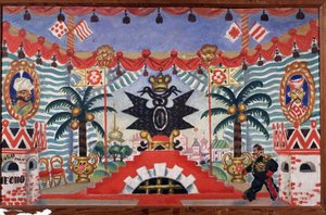Cenografia para a peça de teatro A pulga de E. Zamyatin, 1925-1926 de Boris Mikhailovich Kustodiev
