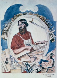 O Carpinteiro, 1918. de Boris Mikhailovich Kustodiev