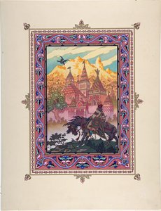 Ilustração para o conto de fadas Marya Morevna (Maria des mers) par Zvorykin, Boris Vasilievich (1872- depois de 1935), c. 1925 - Litografia a cores, 27,3x20,5 - Coleção Particular de Boris Vasilievich Zvorykin
