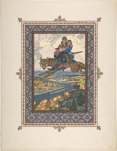 Ilustração para o conto de fadas de Ivan Tsarevich, o Firebird e o Lobo Cinzento, c. 1925 de Boris Vasilievich Zvorykin