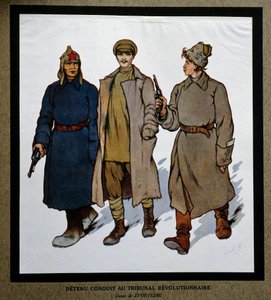 Rússia após a Revolução de 1917: "Um detenu trazido para o Tribunal Revolucionário". Desenho de Boris Zvorykin (1872-1935). Instituto de História Social, Montreuil de Boris Vasilievich Zvorykin