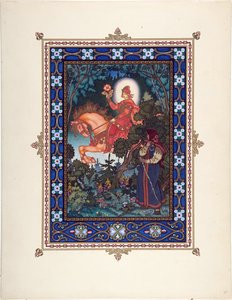 Vassilissa la Belle (ou Vassilissa la tres belle) - Ilustração para o conto de fadas Vasilisa the Beautiful par Zvorykin, Boris Vasilievich (1872- depois de 1935), c. 1925 - Litografia colorida, 27,3x20,5 - Coleção Particular