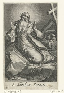 São Abraão de Edessa como um eremita S. Abraham Eremita (título no objeto) Eremitas (título da série) Sacra eremvs ascetarvm (título da série) de Boëtius Adamsz. Bolswert