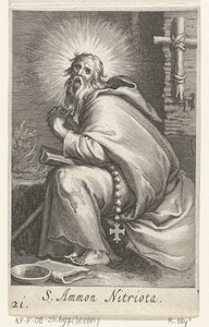 Santo Amônio, o Grande como um eremita S. Ammon Nitriota (título no objeto) Eremitas (título da série) Sacra eremvs ascetarvm (título da série) de Boëtius Adamsz. Bolswert
