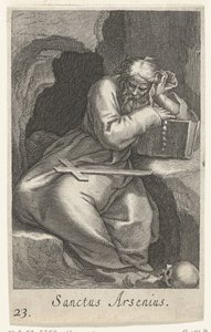 Santo Arsenius, o Grande, como eremita
Sanctus Arsenius (título sobre o objecto)
Eremitas (título da série)
Sacra eremvs ascetarvm (título da série) de Boëtius Adamsz. Bolswert