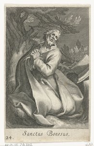São Bonosso como Eremita Sanctus Bonosus (título no objeto) Eremitas (título da série) Sacra eremvs ascetarvm (título da série) de Boëtius Adamsz. Bolswert