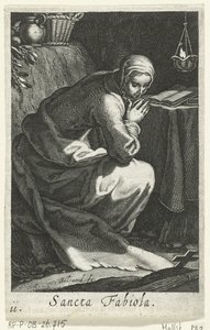 Santa Fabíola de Roma como ermitã
Sancta Fabiola (título sobre o objecto)
Eremitesses (título da série)
Sacra Eremus Ascetriarum (título da série) de Boëtius Adamsz. Bolswert