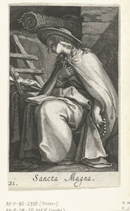 Santa Magna como Eremita Sancta Magna (título no objeto) Hermitesses (título da série) Sacra Eremus Ascetriarum (título da série) de Boëtius Adamsz. Bolswert