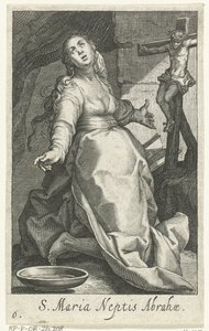 Heilige Maria als kluizenares Santa Maria Sobrinho de Abraão (título no objeto) Kluizenaressen (título da série) O Deserto Sagrado dos Ascetas (título da série) de Boëtius Adamsz. Bolswert