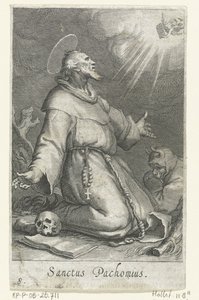 São Pacômio o Velho como um eremita Eremitas (título da série) Sacra eremvs ascetarvm (título da série) de Boëtius Adamsz. Bolswert