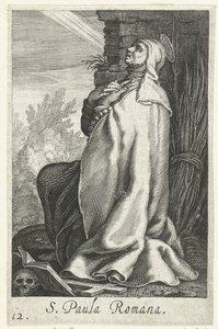 Santa Paula de Roma como eremita S. Paula Romana (título no objeto) Hermitesses (título da série) Sacra Eremus Ascetriarum (título da série) de Boëtius Adamsz. Bolswert