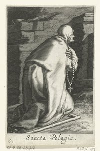 Santa Pelagia de Antioquia como ermitã
Sancta Pelagia (título sobre o objecto)
Eremitesses (título da série)
Sacra Eremus Ascetriarum (título da série) de Boëtius Adamsz. Bolswert