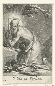 São Simeão Estilos o Ancião como ermitão
S. Simeon Stylita (título sobre o objecto)
Eremitas (título da série)
Sacra eremvs ascetarvm (título da série) de Boëtius Adamsz. Bolswert