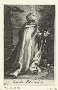 Santa Síncletica de Alexandria como eremita
Sancta Syncletica (título sobre o objecto)
Eremitesses (título da série)
Sacra Eremus Ascetriarum (título da série) de Boëtius Adamsz. Bolswert
