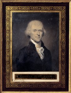 Retrato de Thomas Jefferson (1743-1826) Presidente dos Estados Unidos de 1801 a 1809 - Desenho de Bouch (século XIX), pedra preta, tampo de giz Dim: 0,25 x 0,20m - Malmaison, Musee Du Chateau - Retrato de Thomas Jefferson (1743-1826) - Desenho de Bouc de Bouch