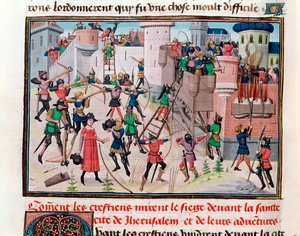 Ms 5089-90 O Cerco de Jerusalém pelos Cristãos durante uma das Cruzadas, de Chroniques des empereurs de David Aubert, 1462 de Brabant School