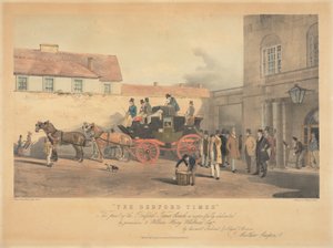"The Bedford Times" / Esta impressão do Bedford Times Coach, é respeitosamente dedicada / com permissão, a William Henry Whitbread Esq