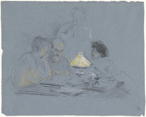 A. Grandmont e três figuras, leitura por lamplight