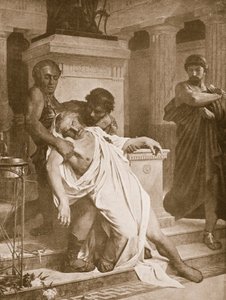 A morte de Demóstenes, ilustração da "História das Nações de Hutchinson", c.1910 de Bramtott