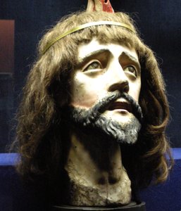 Cabeça de Cristo (madeira e cabelo humano)