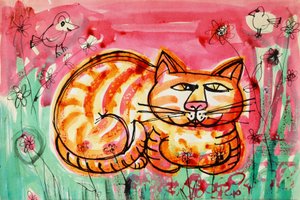 Gato (cor de poster acrílico e tintas coloridas)
