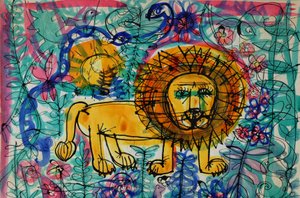 Leão (cor de poster acrílico e tintas coloridas) de Brenda Brin Booker