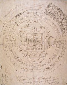Esboço de uma mandala (caneta e tinta no papel) de Brian Houghton Hodgson