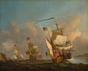 Um iate real com uma frota a navegar numa brisa, c.1720 (óleo sobre tela) de British School