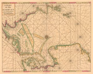 Carta do Mar do Norte: Da Noruega ao Estreito de Dover, c.1700 (gravura a cores) de British School
