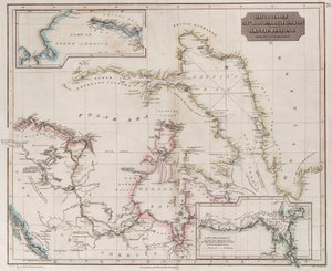 Gráfico das descobertas de Ross, Parry e Franklin no Ártico durante 1818-1827, c.1830 (gravura a cores) de British School