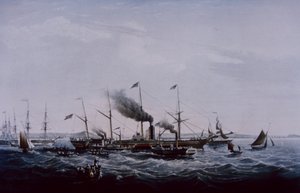 Grande navio a vapor ocidental, concebido por Brunel, concluído em Bristol 1837 (cor litho) de British School
