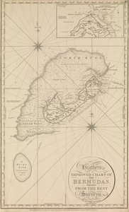 Carta melhorada das Bermudas de Heather" com uma imagem da "entrada do ancoradouro de Murray de British School
