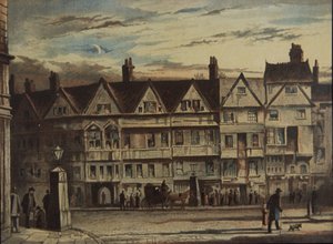 Holborn Bars, comprado e restaurado pela Prudential Assurance Co, c.1884 (cor litho) de British School